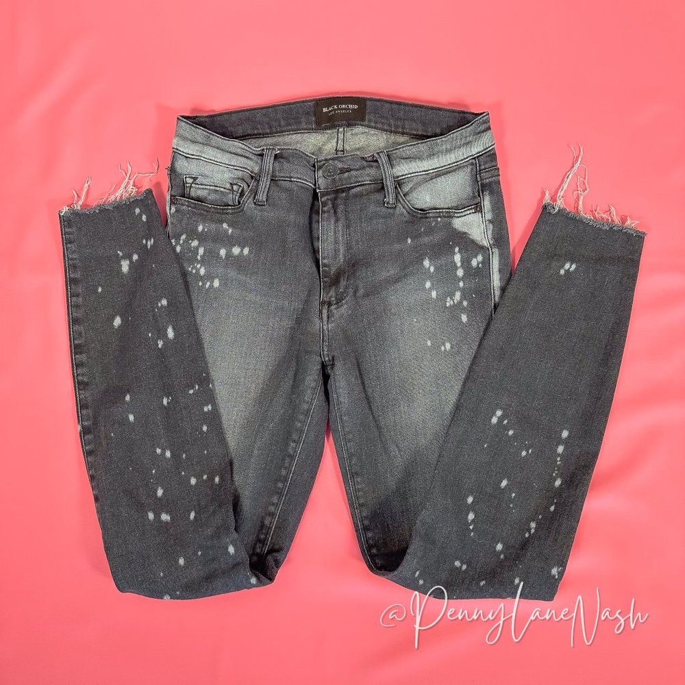 Black Orchid Noah Paint Splatter Ankle Fray Skinny Jean Galaxian - Picture 5 of 11